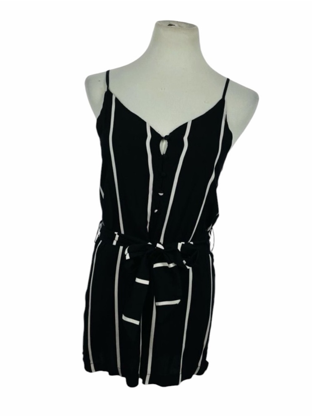 NLW Black & White Striped Belted Romper - Medium